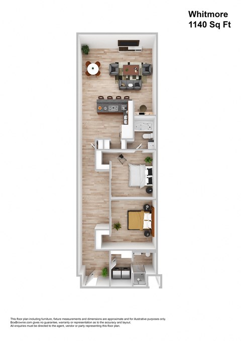Floor plan for 2 beds, 2 baths, 1140 sqft